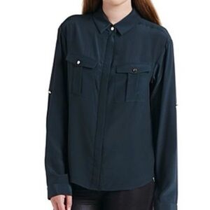 100% Silk Ted Baker London Dark Teal Button Down Shirt (Runs Small)